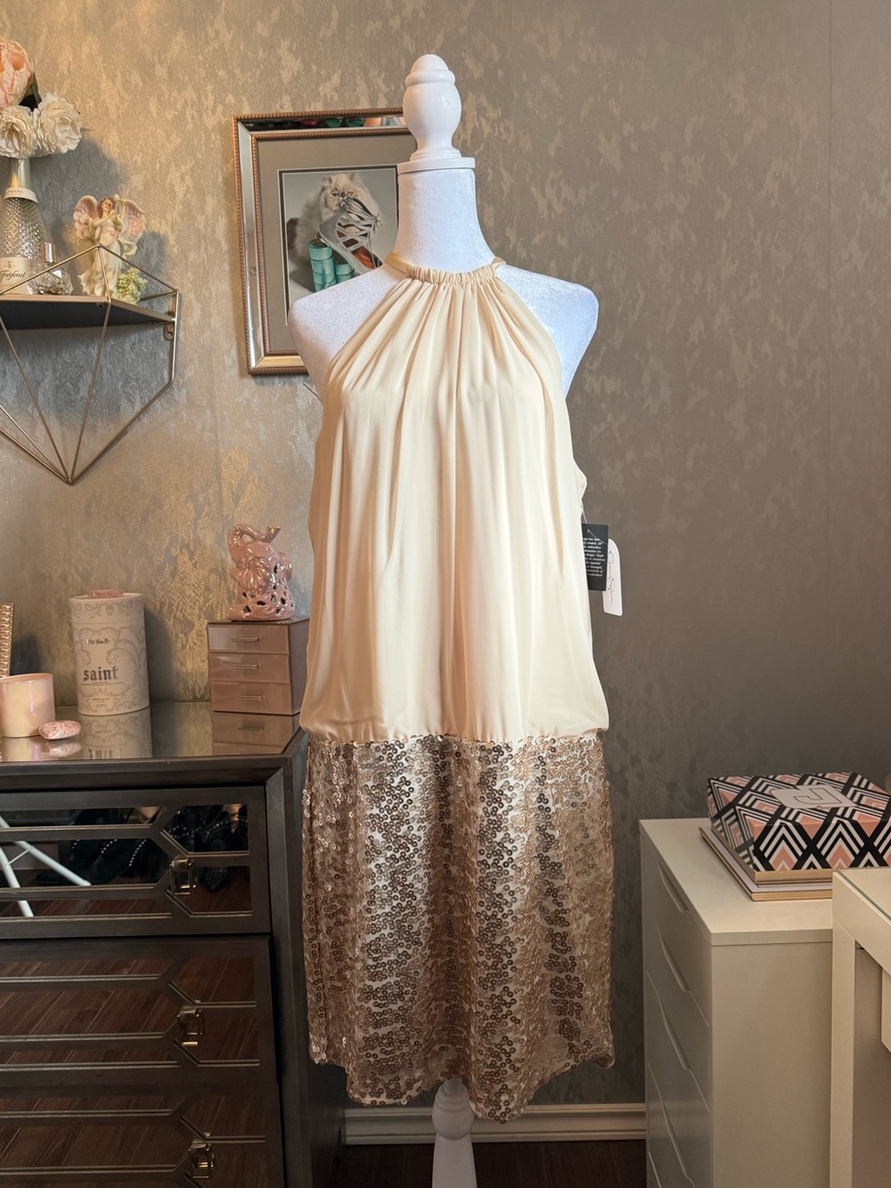 Jessica Simpson Champagne Sequined Dress NWT Size 12